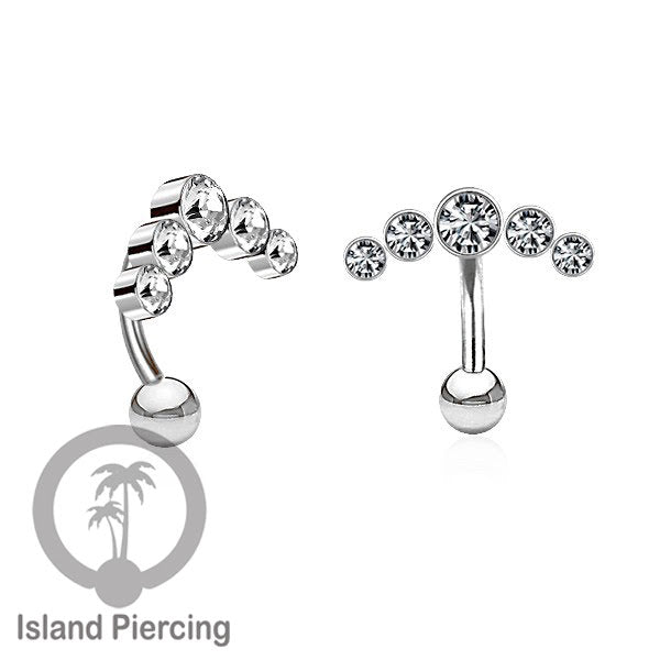 Anting Pusar/Navel Bar stainless steel cocok untuk bagian atas pusat warna Silver dengan Kristal Zirconia