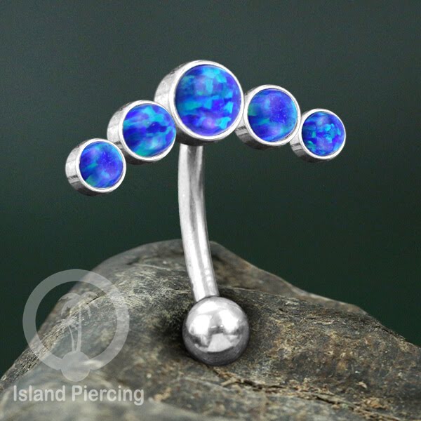 316L Stainless Steel Belly Piercing, Tindik Pusar Baja warna silver dengan 5 batu