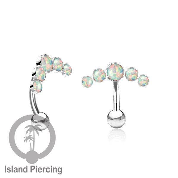 316L Stainless Steel Belly Piercing, Tindik Pusar Baja warna silver dengan 5 batu