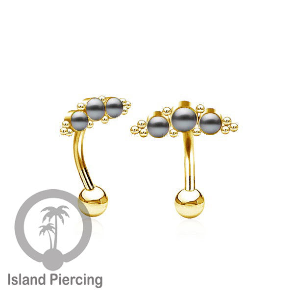 Stainless Steel Belly Piercing, Tindik Pusar Baja warna gold dengan 3 batu