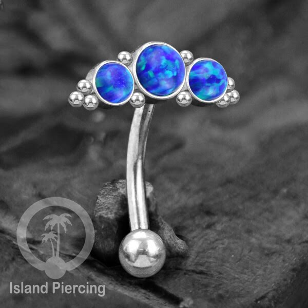 Stainless Steel Belly Piercing, Tindik Pusar Baja warna silver dengan 3 batu