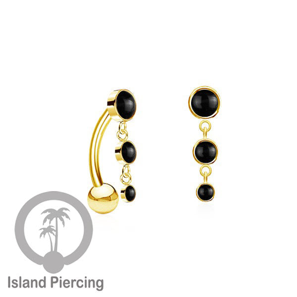 Stainless Steel Navel Piercing, Tindik Pusar Baja Beda warna Silver dengan batu gantung