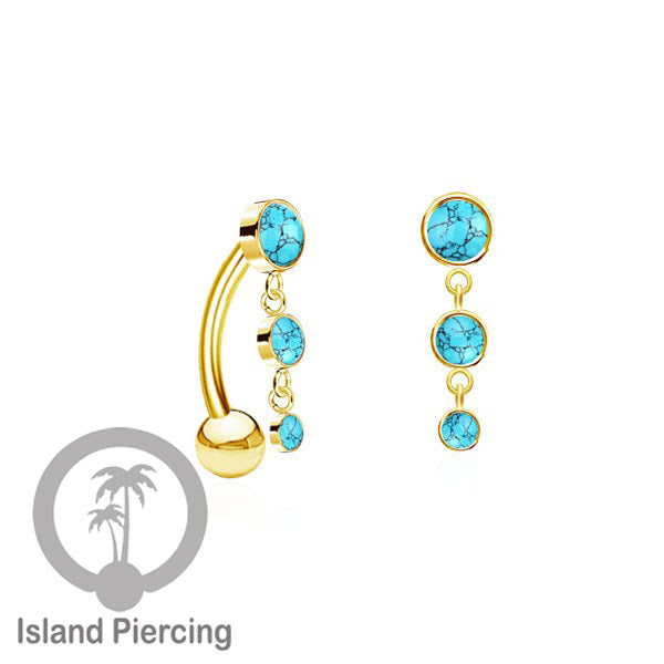 Stainless Steel Navel Piercing, Tindik Pusar Baja Beda warna Silver dengan batu gantung