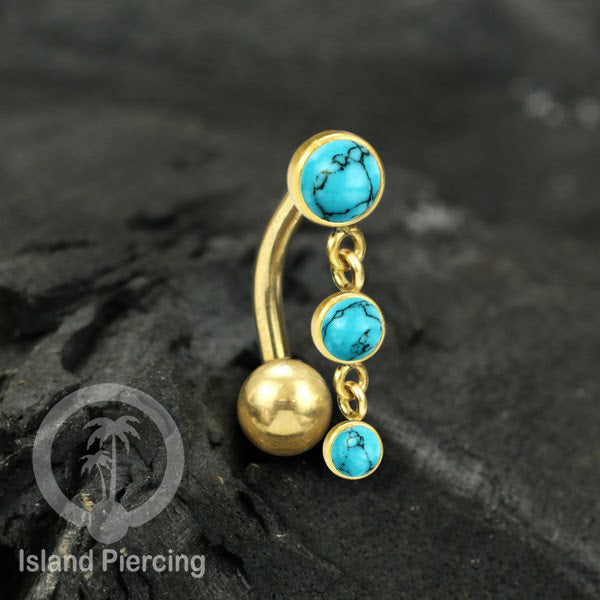 Stainless Steel Navel Piercing, Tindik Pusar Baja Beda warna Silver dengan batu gantung