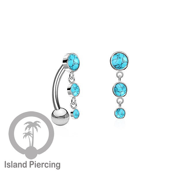 Stainless Steel Navel Piercing, Tindik Pusar Baja Beda warna Silver dengan batu gantung