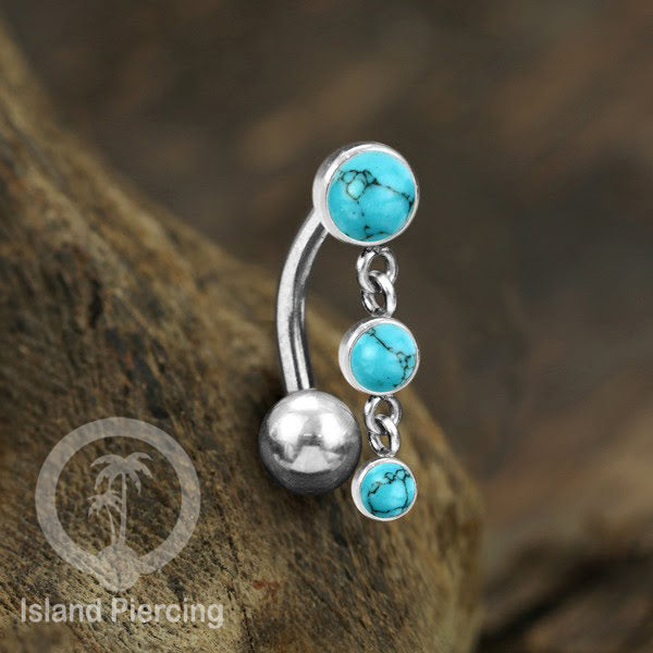 Stainless Steel Navel Piercing, Tindik Pusar Baja Beda warna Silver dengan batu gantung