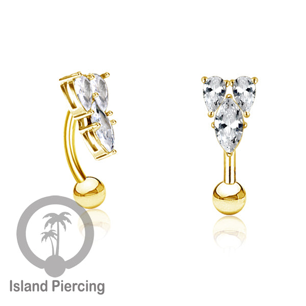 Anting Pusar/Navel Bar Stainless steel untuk bagian atas pusat warna gold dengan prong set Kristal Zirconia