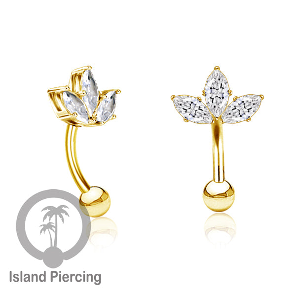 Anting Pusar/Navel Bar Stainless steel untuk bagian atas pusat warna gold dengan prong set Kristal Zirconia