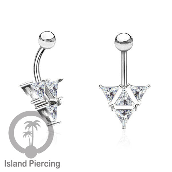 Anting Pusar/Navel Bar stainless steel yang mewah warna silver dengan prong set Kristal Zirconia