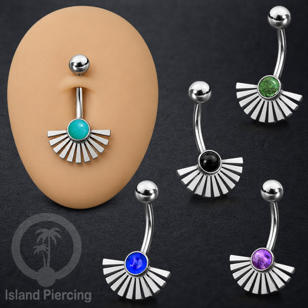 Anting Tindik Pusar/Navel Bar bahan Stainless steel warna silver dengan pilihan warna Resin
