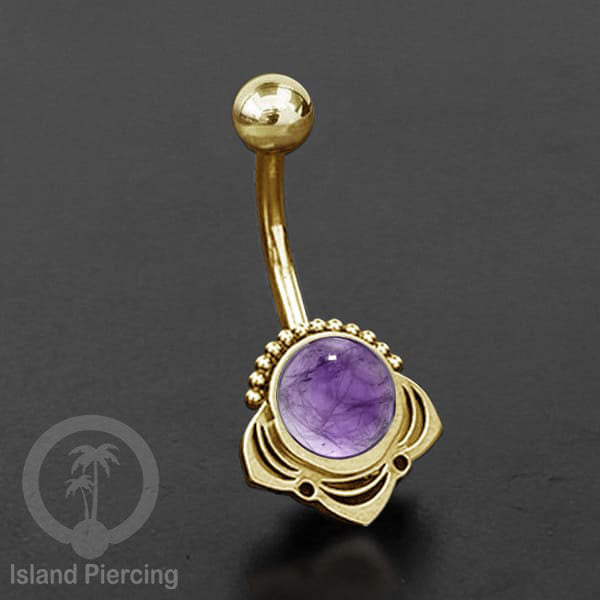 Anting Tindik Pusar/Navel Bar Stainless steel unik warna gold dengan banyak pilihan batu murni