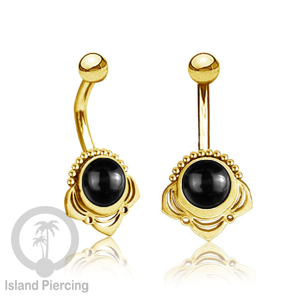 Anting Tindik Pusar/Navel Bar Stainless steel unik warna gold dengan banyak pilihan batu murni