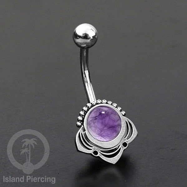 Anting Tindik Pusar/Navel Bar Stainless steel unik warna silver dengan banyak pilihan batu murni