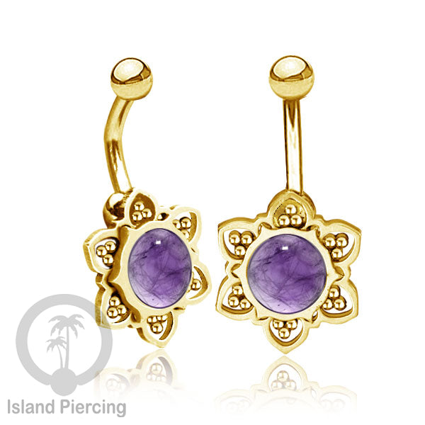 Anting Tindik Pusar/Navel Bar bahan Stainless steel warna gold dengan banyak pilihan batu murni