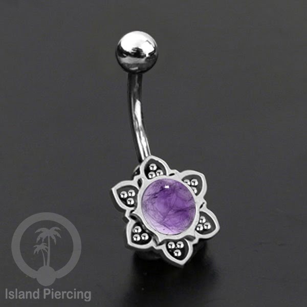 Anting Tindik Pusar/Navel Bar bahan Stainless steel warna silver dengan banyak pilihan batu murni (Copy)