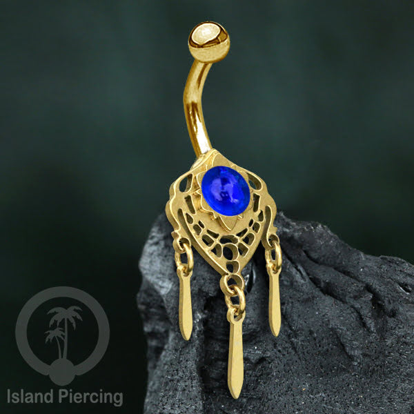Anting Tindik Pusar/Navel Bar Stainless warna gold variasi gantungan dan Resin berwarna