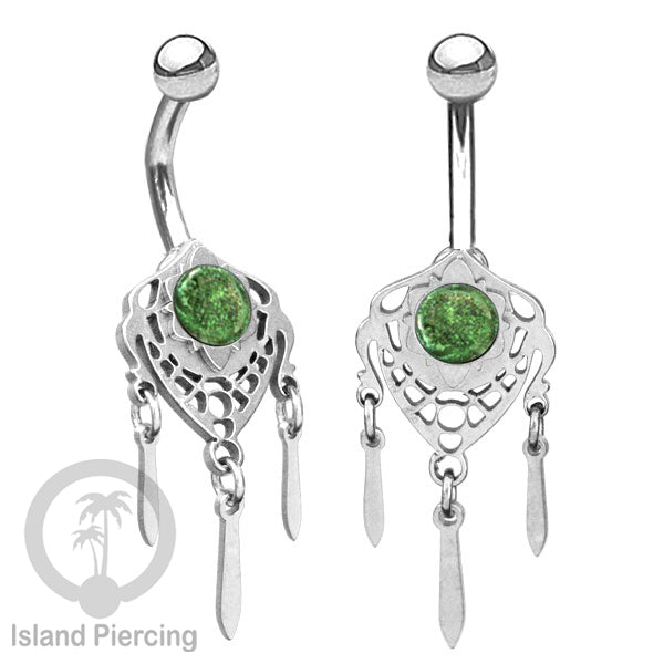 Anting Tindik Pusar/Navel Bar Stainless warna silver variasi gantungan dan Resin berwarna