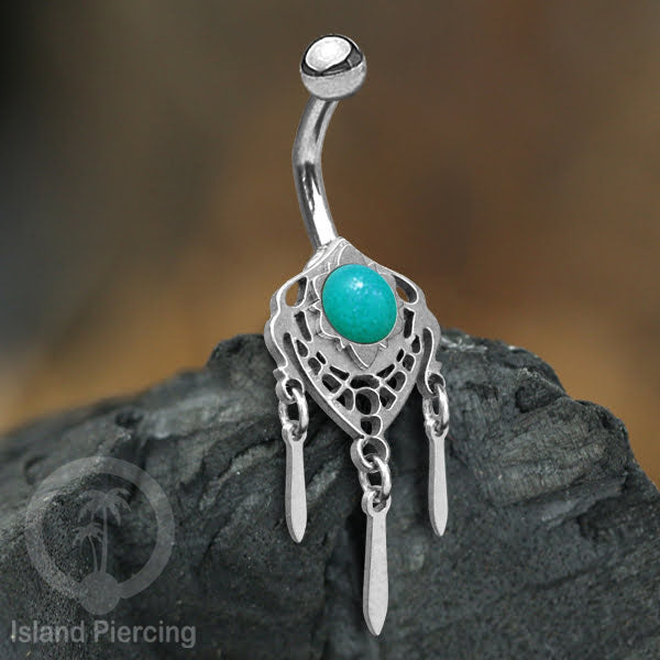 Anting Tindik Pusar/Navel Bar Stainless warna silver variasi gantungan dan Resin berwarna