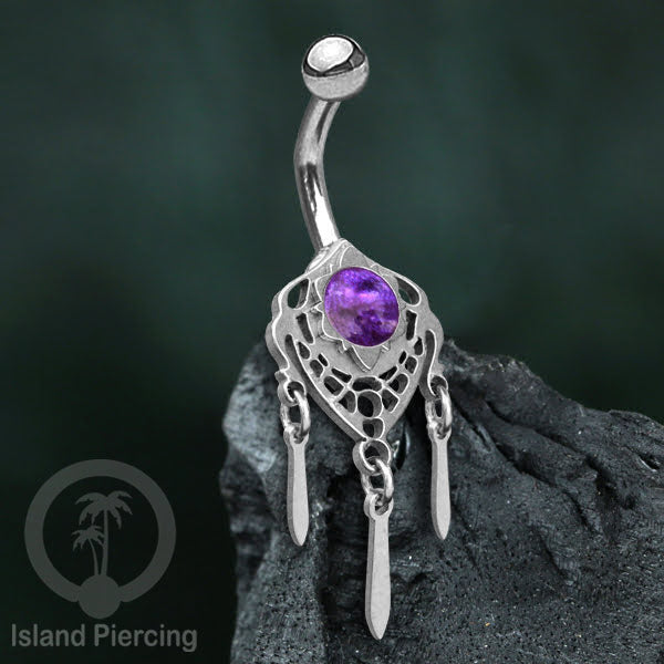 Anting Tindik Pusar/Navel Bar Stainless warna silver variasi gantungan dan Resin berwarna