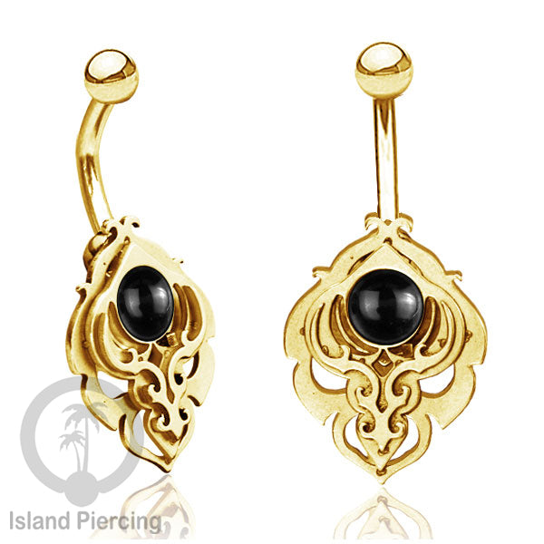Anting Tindik Pusar/Navel Bar Stainless warna gold motif unik dengan variasi warna Resin