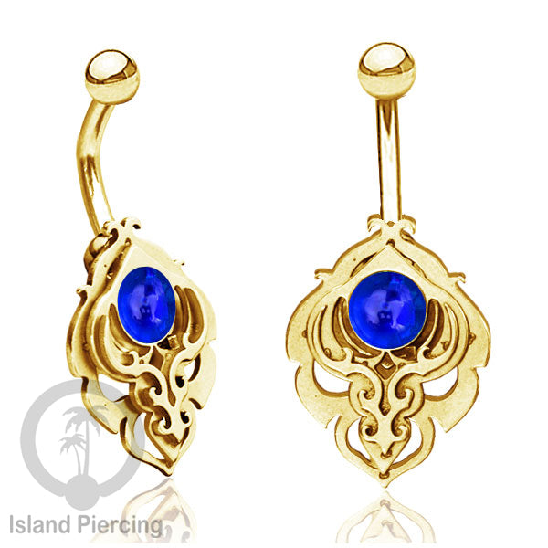 Anting Tindik Pusar/Navel Bar Stainless warna gold motif unik dengan variasi warna Resin