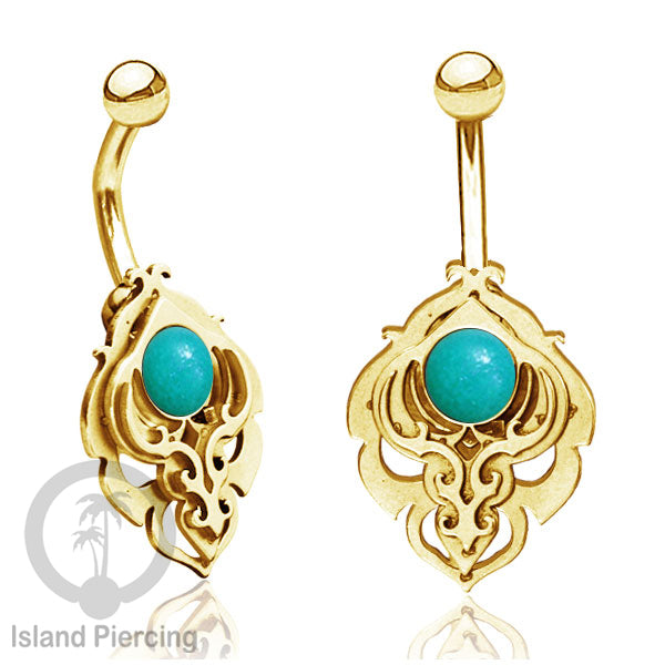 Anting Tindik Pusar/Navel Bar Stainless warna gold motif unik dengan variasi warna Resin