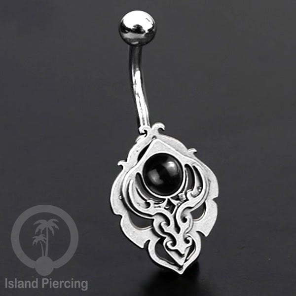 Anting Tindik Pusar/Navel Bar Stainless warna silver motif unik dengan variasi warna Resin