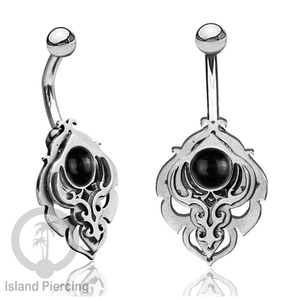 Anting Tindik Pusar/Navel Bar Stainless warna silver motif unik dengan variasi warna Resin