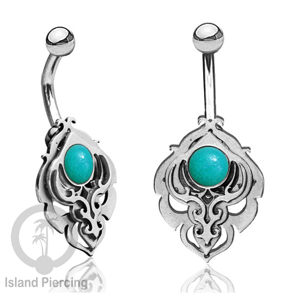 Anting Tindik Pusar/Navel Bar Stainless warna silver motif unik dengan variasi warna Resin