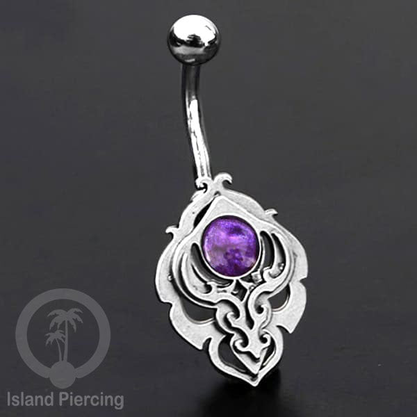 Anting Tindik Pusar/Navel Bar Stainless warna silver motif unik dengan variasi warna Resin
