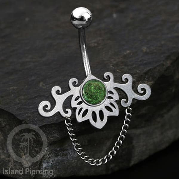 Anting Tindik Pusar/Navel Bar Stainless dengan rantai warna silver dengan variasi warna Resin