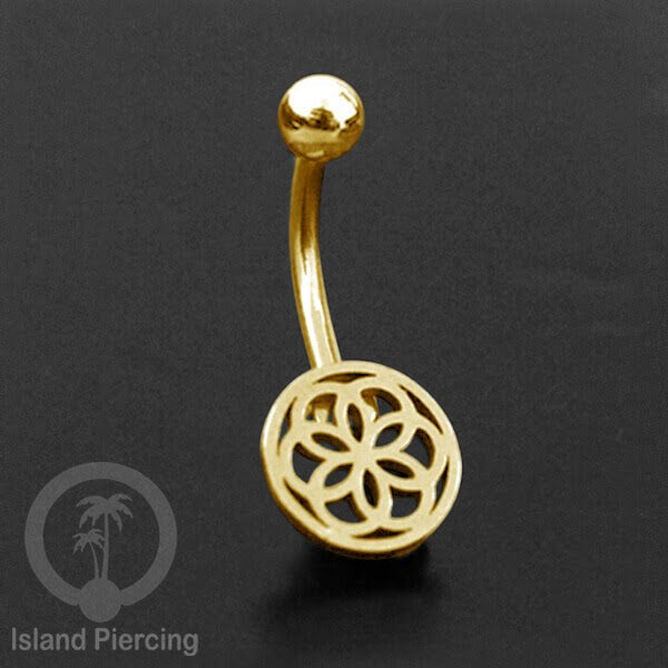 Anting Tindik Pusar Stainless Steel Navel Bar warna gold motif Mandala, Tree of Life, Flower of Life...