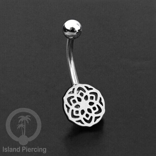 Anting Tindik Pusar Stainless Steel Navel Bar warna silver motif Mandala, Tree of Life, Flower of Life...
