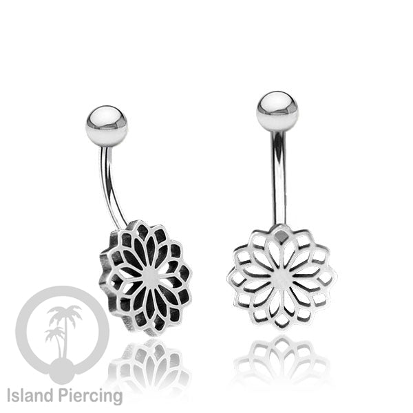 Anting Tindik Pusar Stainless Steel Navel Bar warna silver motif Mandala, Tree of Life, Flower of Life...