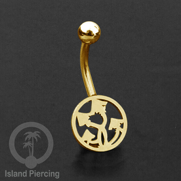 Anting Tindik Pusar Stainless Steel Navel Bar warna gold motif Peace, Spiral, Pentagram, Anarchy...