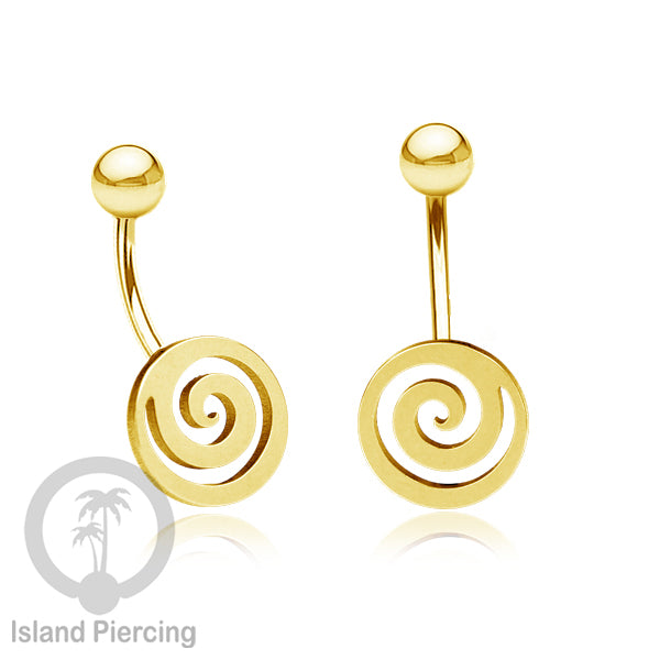 Anting Tindik Pusar Stainless Steel Navel Bar warna gold motif Peace, Spiral, Pentagram, Anarchy...