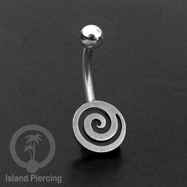 Anting Tindik Pusar Stainless Steel Navel Bar warna silver motif Peace, Spiral, Pentagram, Anarchy...