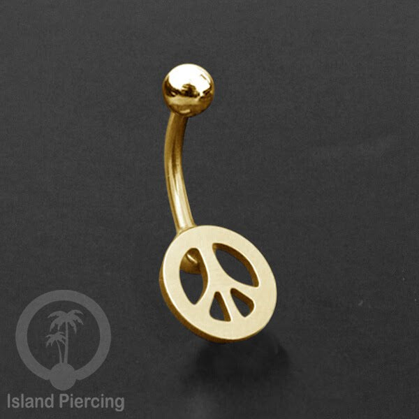 Anting Tindik Pusar Stainless Steel Navel Bar warna gold motif Peace, Spiral, Pentagram, Anarchy...