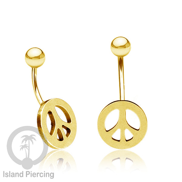 Anting Tindik Pusar Stainless Steel Navel Bar warna gold motif Peace, Spiral, Pentagram, Anarchy...