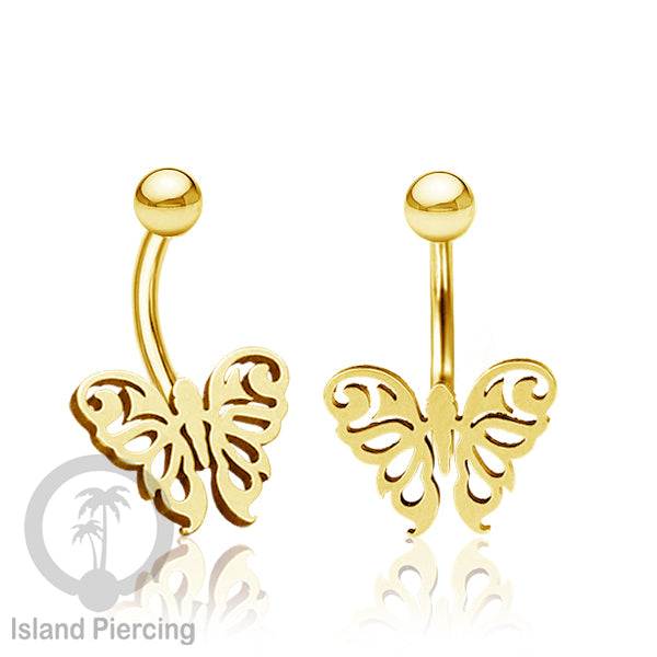Anting Tindik Pusar Stainless Steel Navel Bar warna silver motif Buddha, Lotus, Kupu Kupu, Bunga...