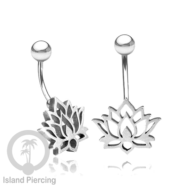 Anting Tindik Pusar Stainless Steel Navel Bar warna silver motif Buddha, Lotus, Kupu Kupu, Bunga...