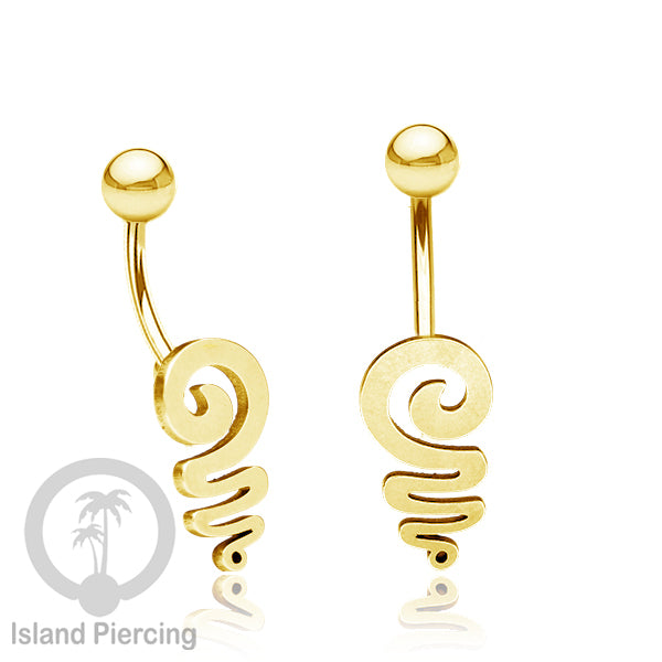 Anting Tindik Pusar Stainless Steel Navel Bar warna gold motif Peace, Spiral, Pentagram, Anarchy...