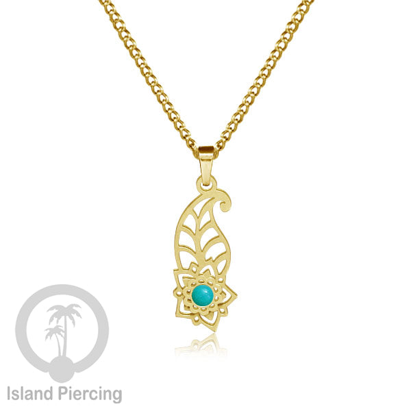 Kalung Stainless Liontin warna Gold kecil motif Bunga dengan Resin. Steel Necklacel with Epoxy