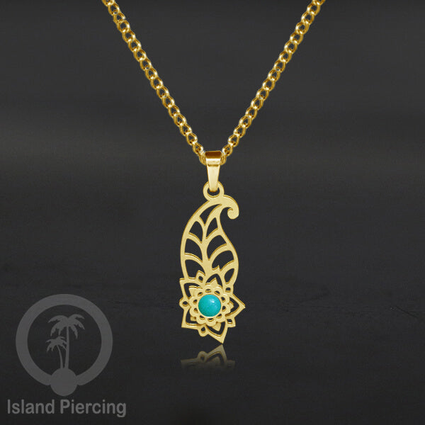 Kalung Stainless Liontin warna Gold kecil motif Bunga dengan Resin. Steel Necklacel with Epoxy