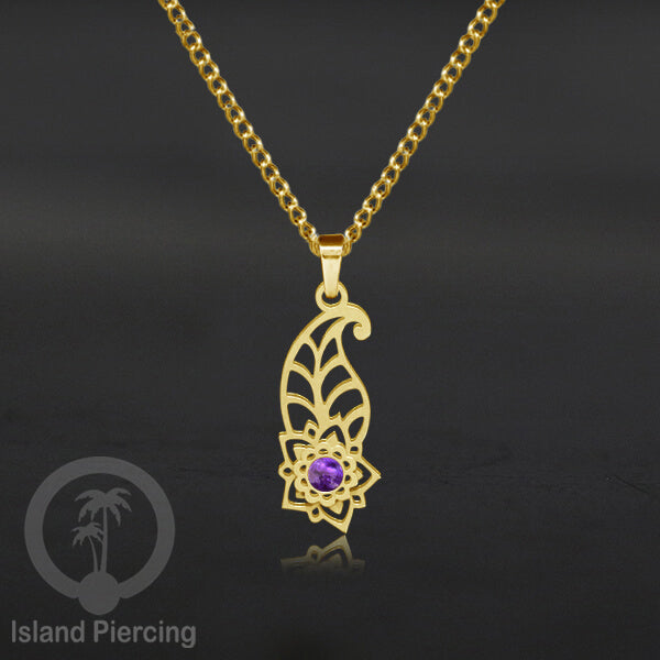 Kalung Stainless Liontin warna Gold kecil motif Bunga dengan Resin. Steel Necklacel with Epoxy