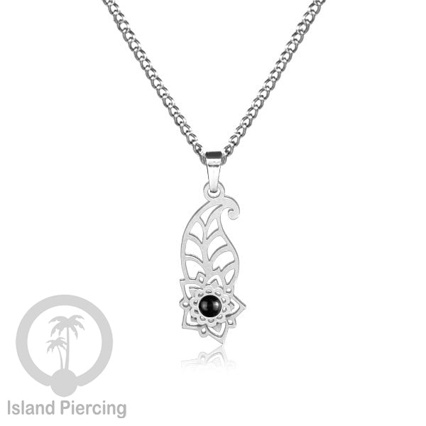 Kalung Stainless Liontin warna silver kecil motif Bunga dengan Resin. Steel Necklacel with Epoxy
