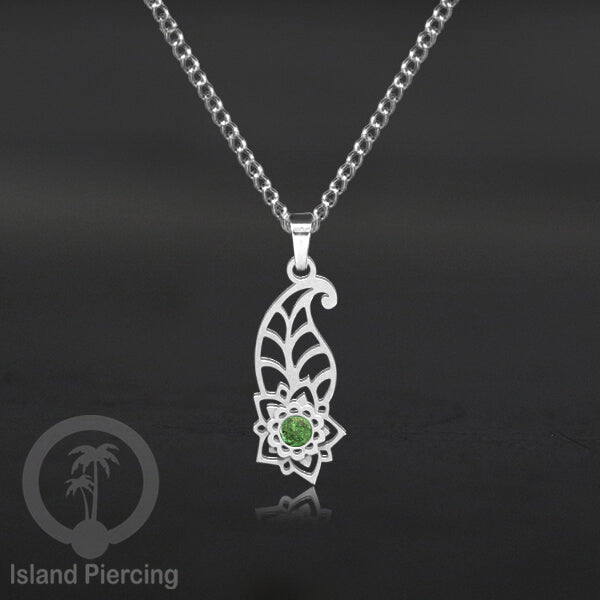 Kalung Stainless Liontin warna silver kecil motif Bunga dengan Resin. Steel Necklacel with Epoxy