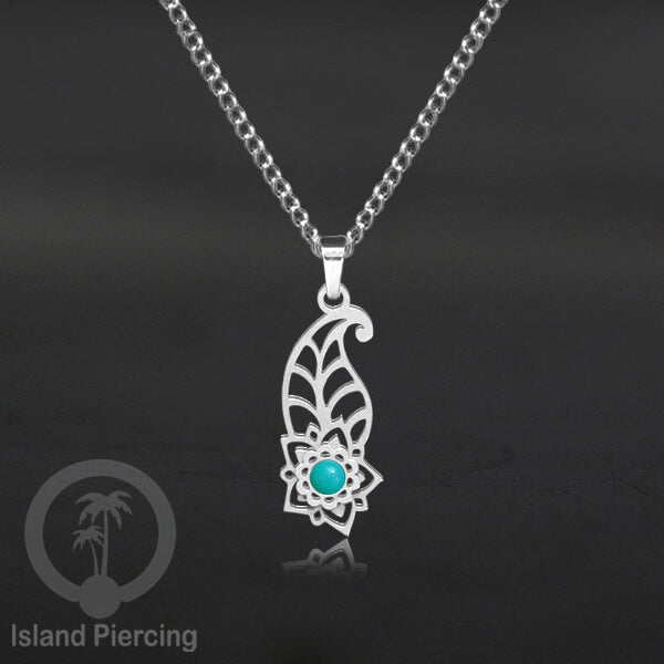 Kalung Stainless Liontin warna silver kecil motif Bunga dengan Resin. Steel Necklacel with Epoxy