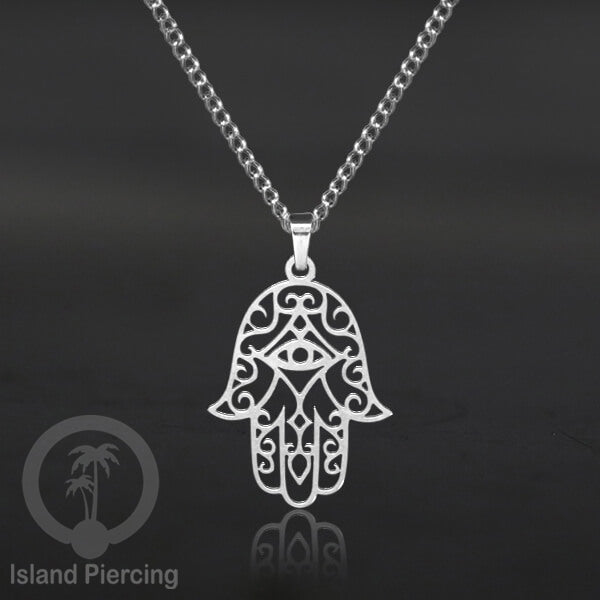 Kalung Liontin Stainless warna silver desain Tree of Life, Hamsa, Salip, Jamur...