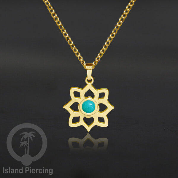Perhiasan Kalung Stainless warna Gold dengan Liontin kecil Resin, Steel Necklace/Pendant